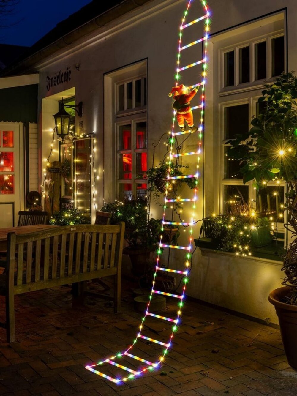 10ft LED Christmas Ladder Lights with Santa - Indoor/Outdoor Holiday Decor